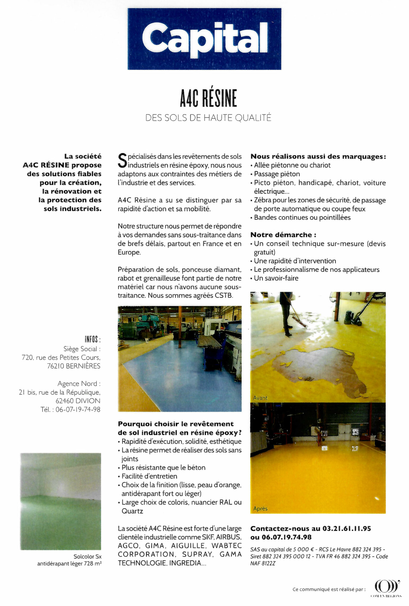 article dans le magazine Capital sur notre société de création, rénovation et protection de sols industriels.